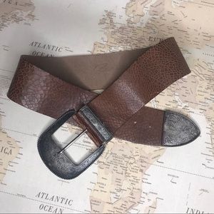 Vintage Huge Buckle Leather Belt Western Style L